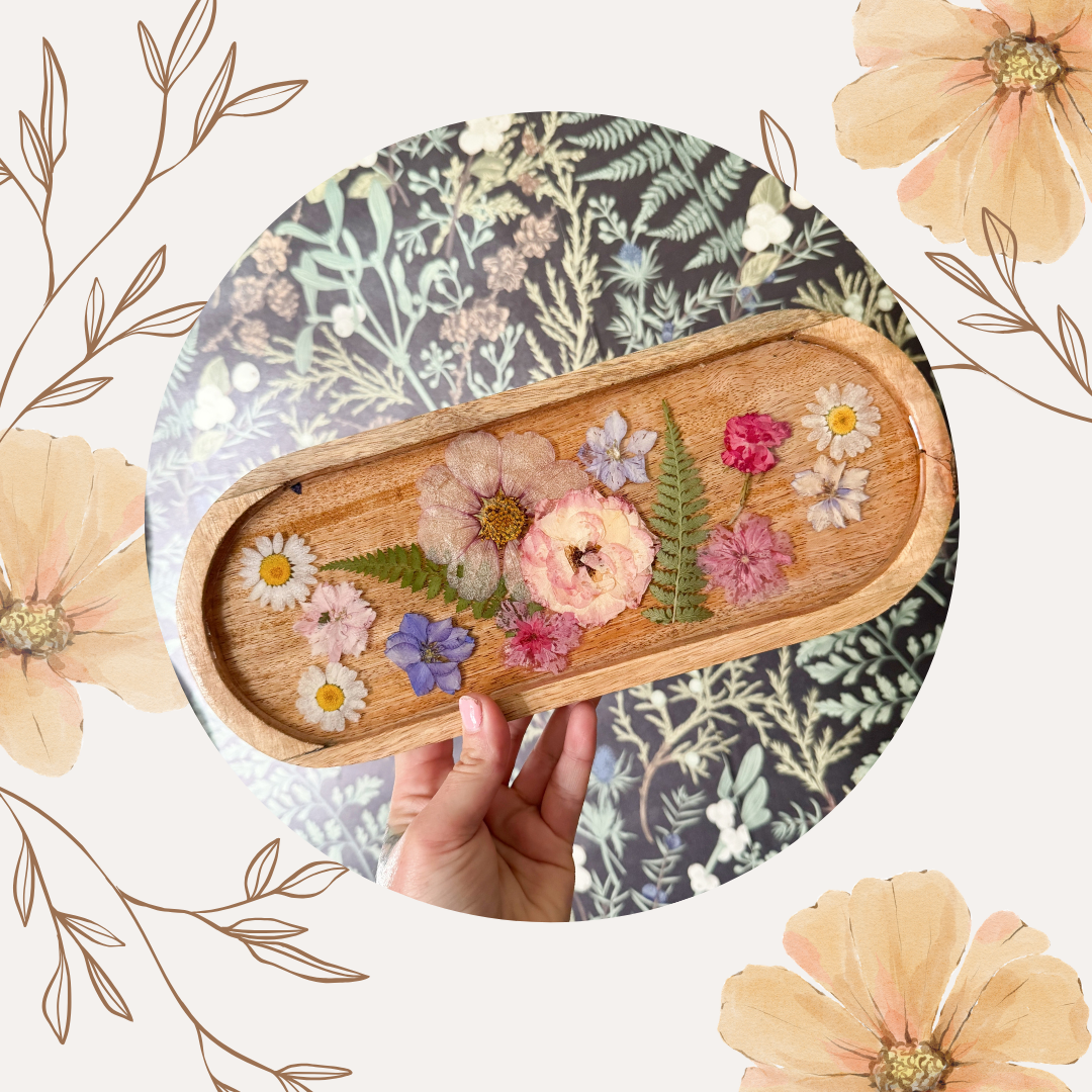 Dried Floral Wooden Resin Tray WORKSHOP